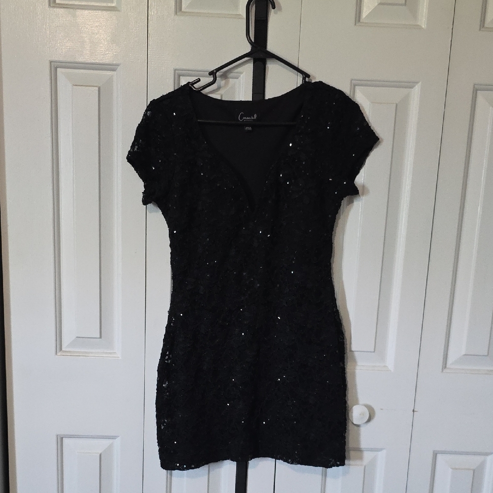 Cameo Sparkling Lace Black Mini Dress
